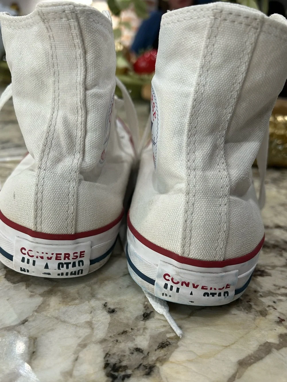 Converse High Top Sneakers in White with Red & Blue Trim - Picture 2 of 5